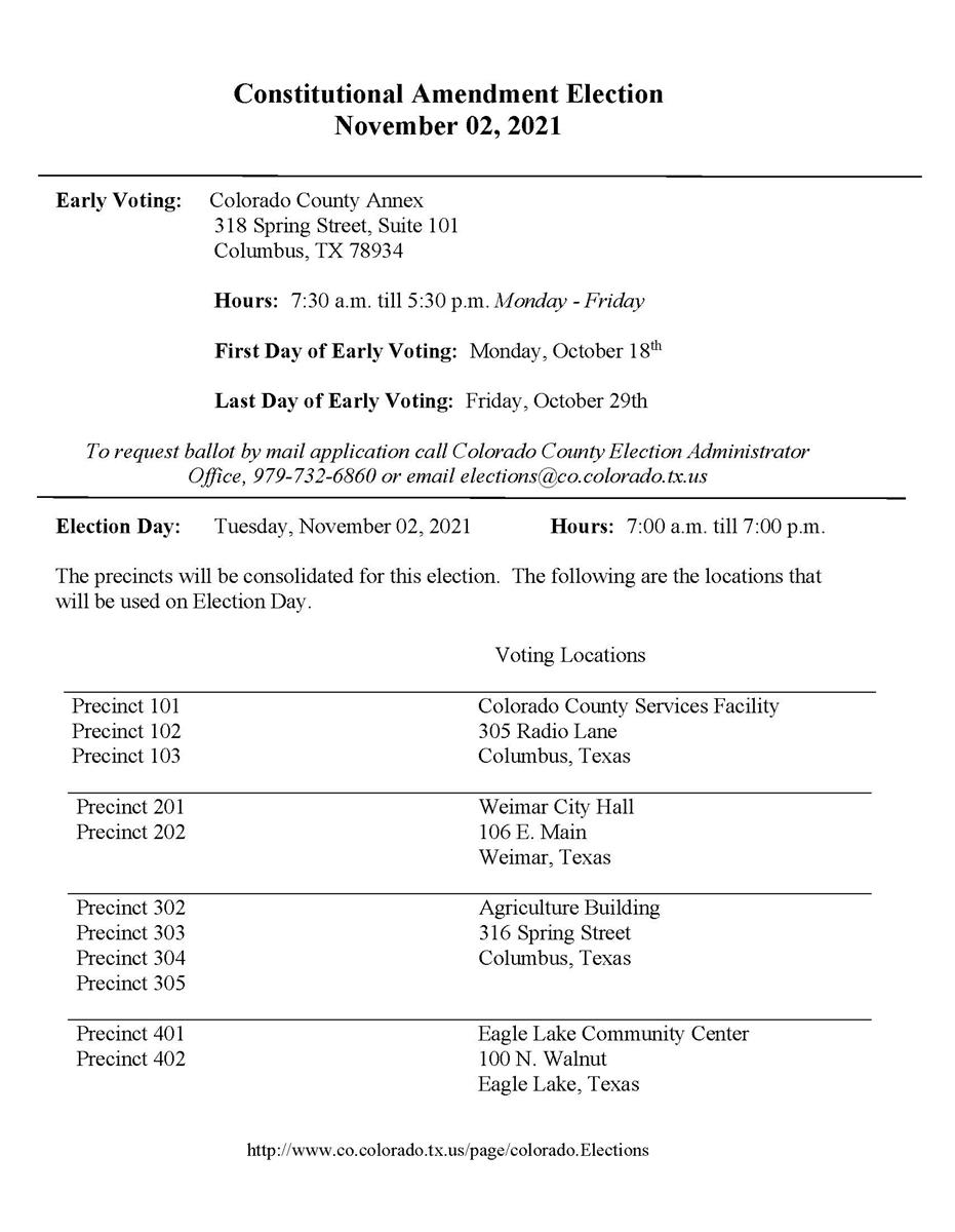 Notice of Election for the November 02, 2021 General  including poll locations and times